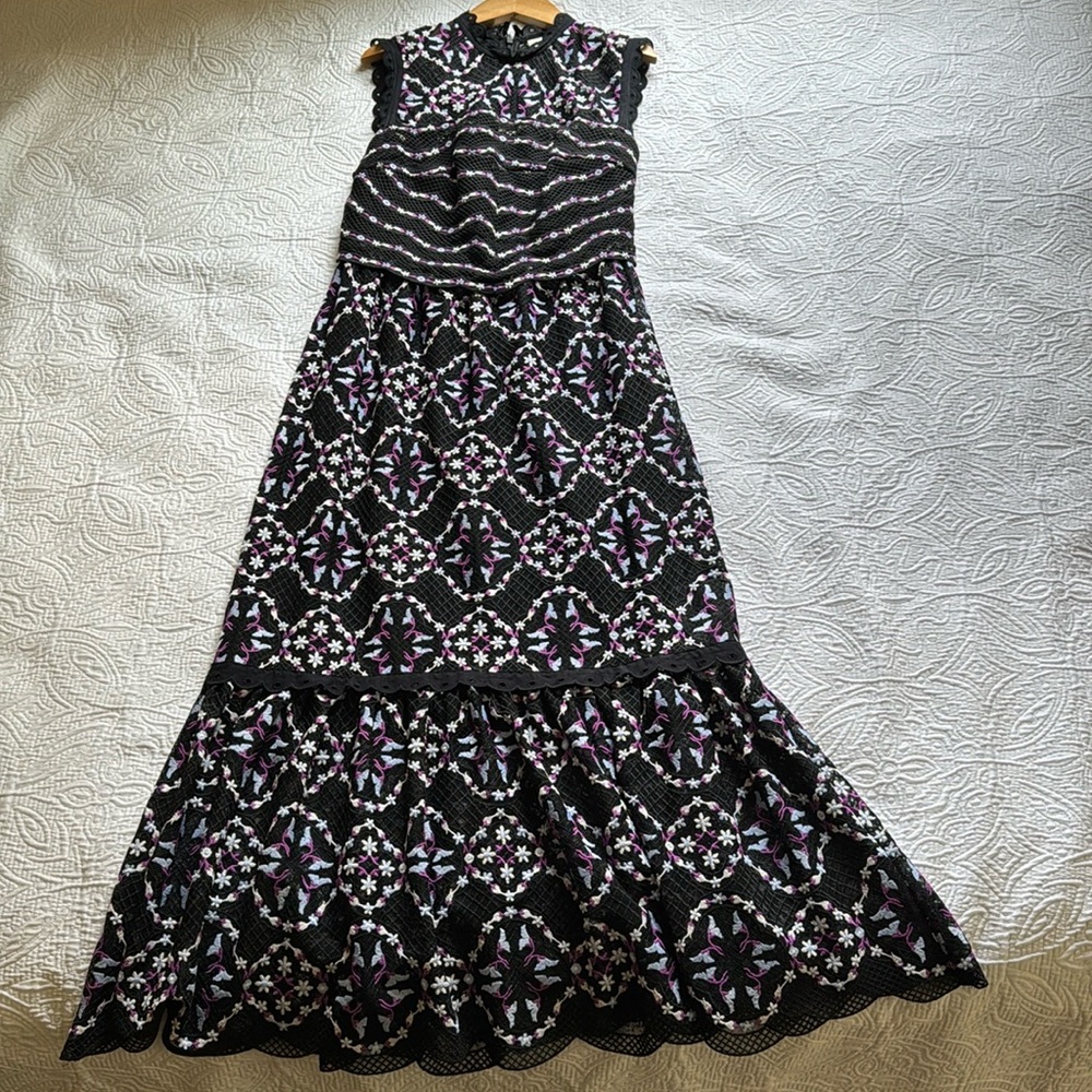 Sandro Paris Black and Multi colored Ruffled Tiered Maxi Dress - Picture 4 of 15